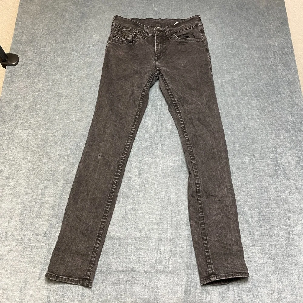 True Religion World Tour Jeans Mens 31 Black Denim Logo Flap Pockets Streetwear